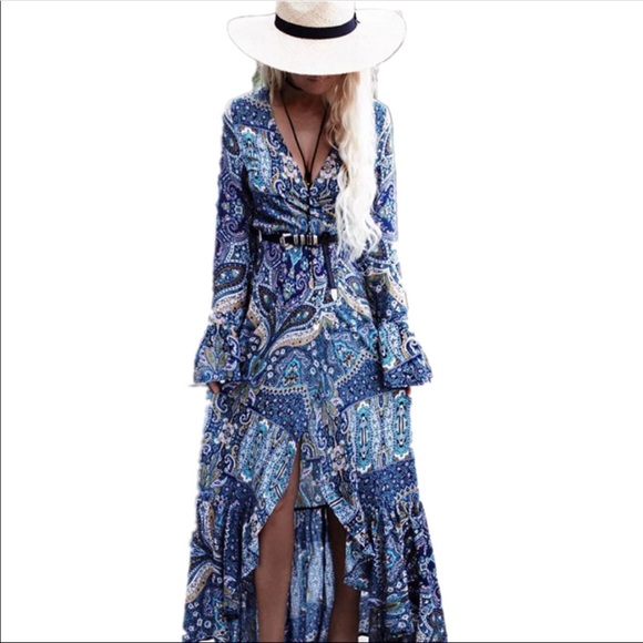 Dresses & Skirts - Gypset Hippie Chic Blue Paisley Maxi Dress